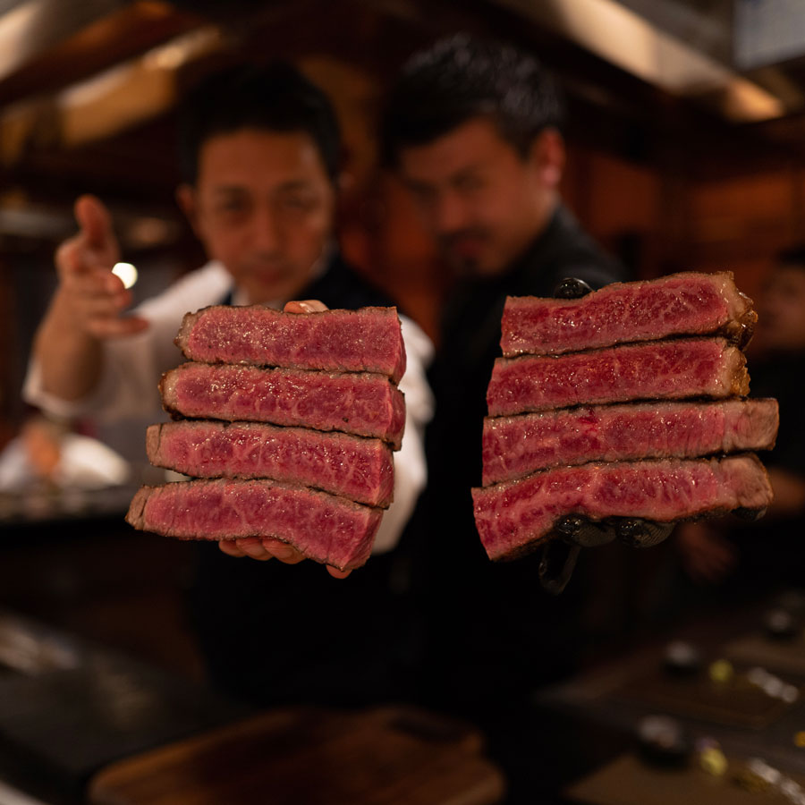 Slices of rare steak
